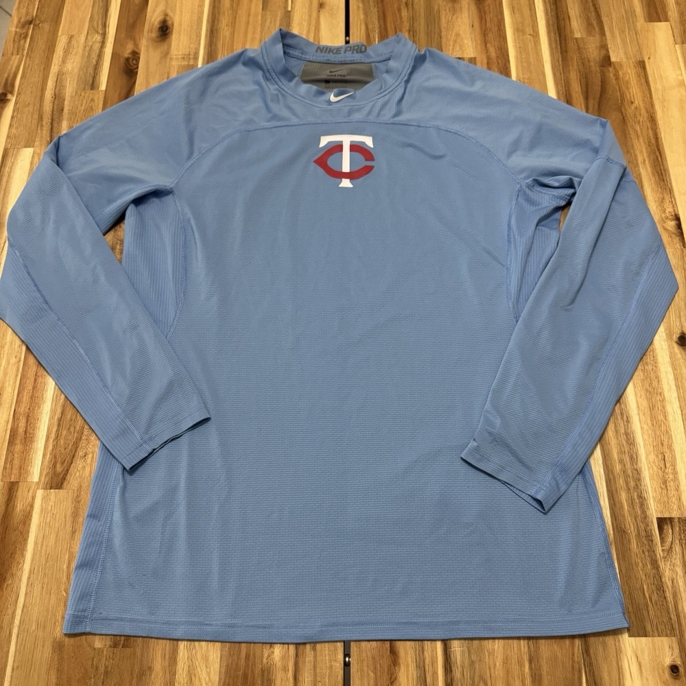 Minnesota Twins Shirt Mens XL Blue Nike Pro Center Swoosh Player Issued MLB